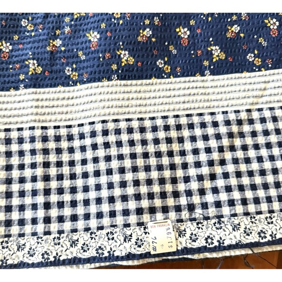 Vintage Blue Floral Striped Gingham Calico Ticking Seersucker Fabric 4yd x 44.5" - Picture 6 of 6